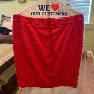 Red lace knee length skirt